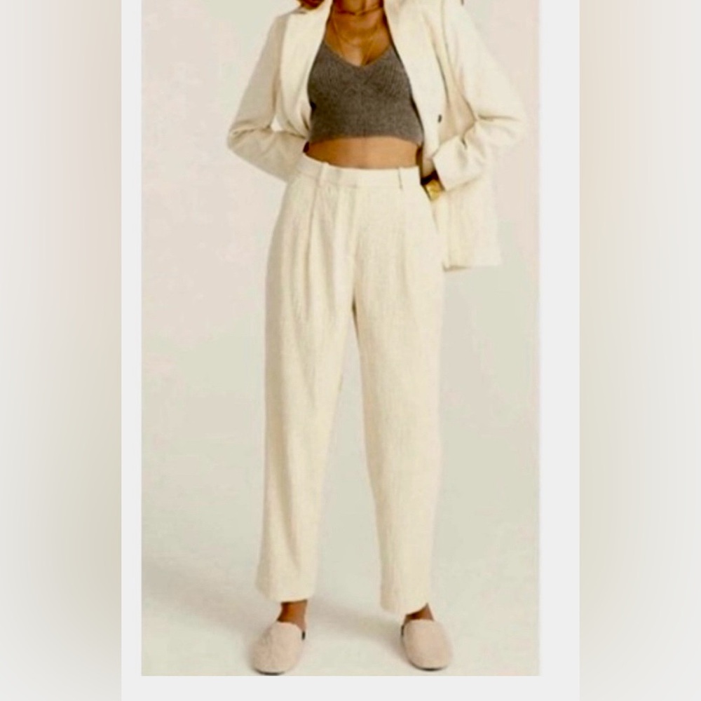 Frnch sz M Cream Corduroy Women's Trousers crops 100% cotton wide wale